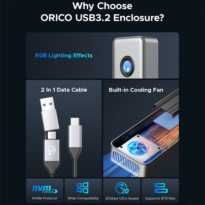 ORICO OUM2-G20-GY-BP 20Gbps M.2 SSD Enclosure with Type-C+USB Cable - HDD Enclosure by ORICO | Online Shopping South Africa | PMC Jewellery | Buy Now Pay Later Mobicred