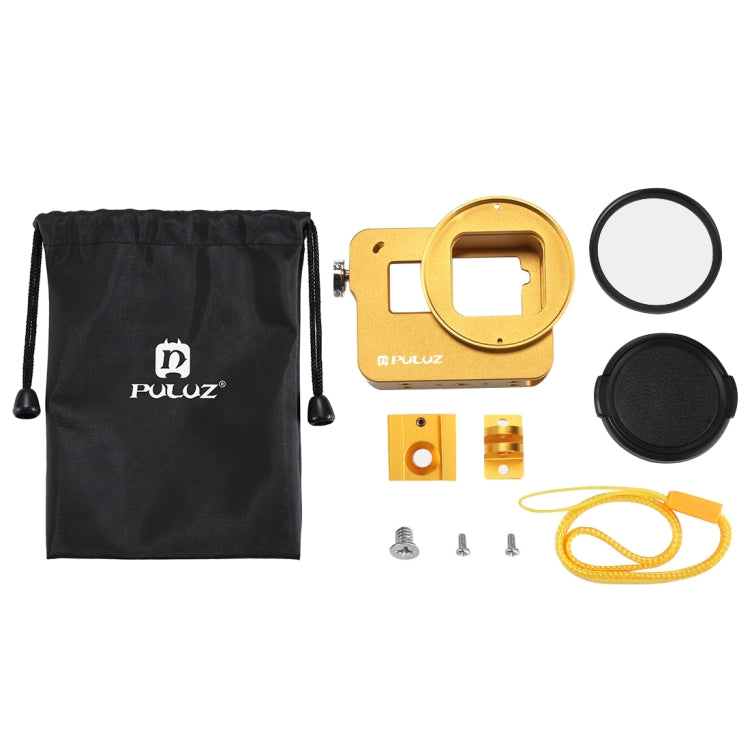 PULUZ Housing Shell CNC Aluminum Alloy Protective Cage with Insurance Frame & 52mm UV Lens for GoPro HERO(2018) /7 Black /6 /5(Gold) - Metal Cases by PULUZ | Online Shopping South Africa | PMC Jewellery | Buy Now Pay Later Mobicred