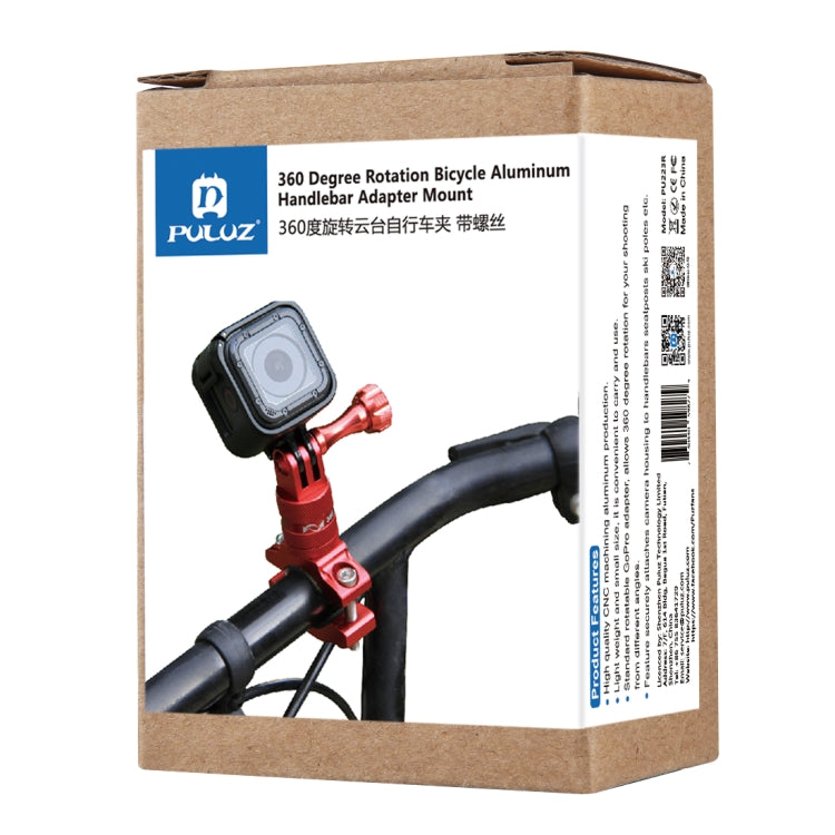 PULUZ 360 Degree Rotation Bike Aluminum Handlebar Adapter Mount with Screw for GoPro Hero12 Black / Hero11 /10 /9 /8 /7 /6 /5, Insta360 Ace / Ace Pro, DJI Osmo Action 4 and Other Action Cameras(Red) - Bicycle Handlebar Mount by PULUZ | Online Shopping South Africa | PMC Jewellery