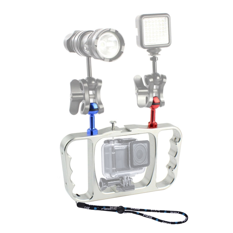 PULUZ Dual Handheld Diving Light Arm CNC Aluminum Mount with Lanyard for GoPro, Insta360, DJI and Other Action Cameras(Silver) - free shipping - PMC TechLife - Order now!