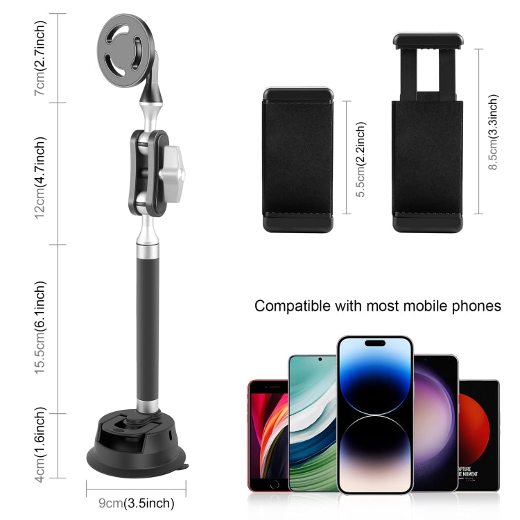 PULUZ Car Suction Cup Arm Mount Phone Tablet Magnetic Holder with Phone Clamp (Black) - Holder by PULUZ | Online Shopping South Africa | PMC Jewellery | Buy Now Pay Later Mobicred