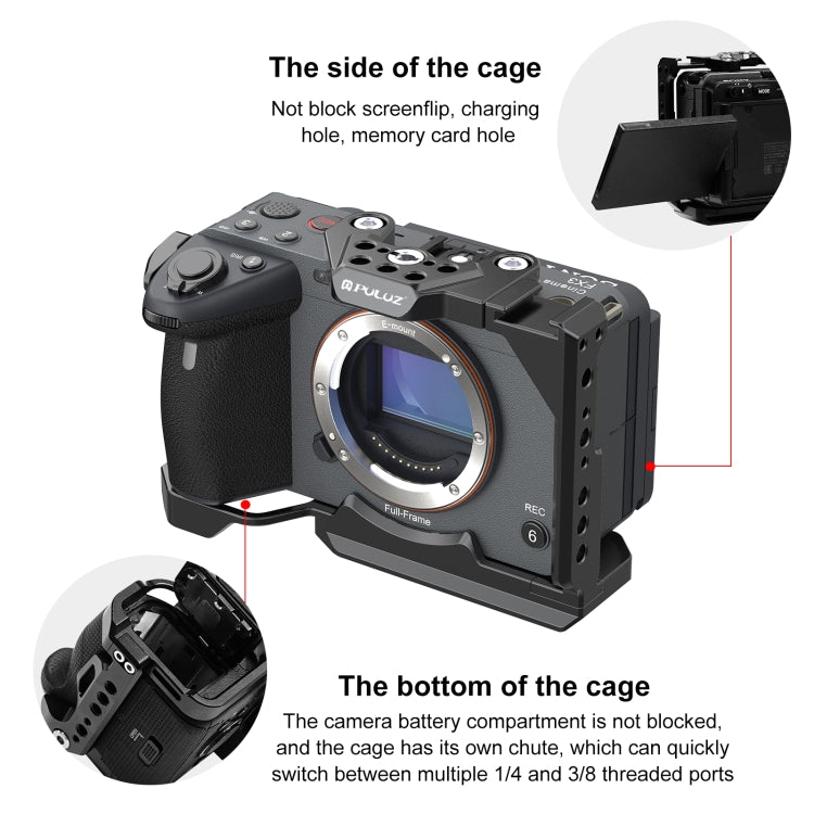 For Sony ILME-FX30 / FX3 PULUZ Metal Camera Cage Stabilizer Rig with NOTA Slider(Black) - free shipping - PMC TechLife - Order now!