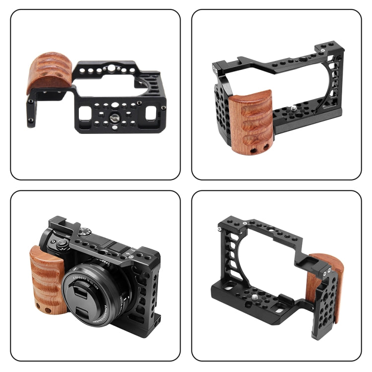 For Sony A6400 / A6300 / A6100 / A6000 PULUZ Wood Handle Metal Camera Cage Stabilizer Rig - free shipping - PMC TechLife - Order now!