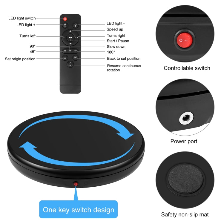 PULUZ 45cm Remote Control Adjusting Speed Rotating Turntable Display Stand, Black, Load 100kg(EU Plug) - free shipping - PMC TechLife - Order now!