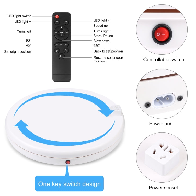 PULUZ 45cm Remote Control Adjusting Speed Rotating Turntable Display Stand with Power Socket, White, Load 100kg(EU Plug) - free shipping - PMC TechLife - Order now!