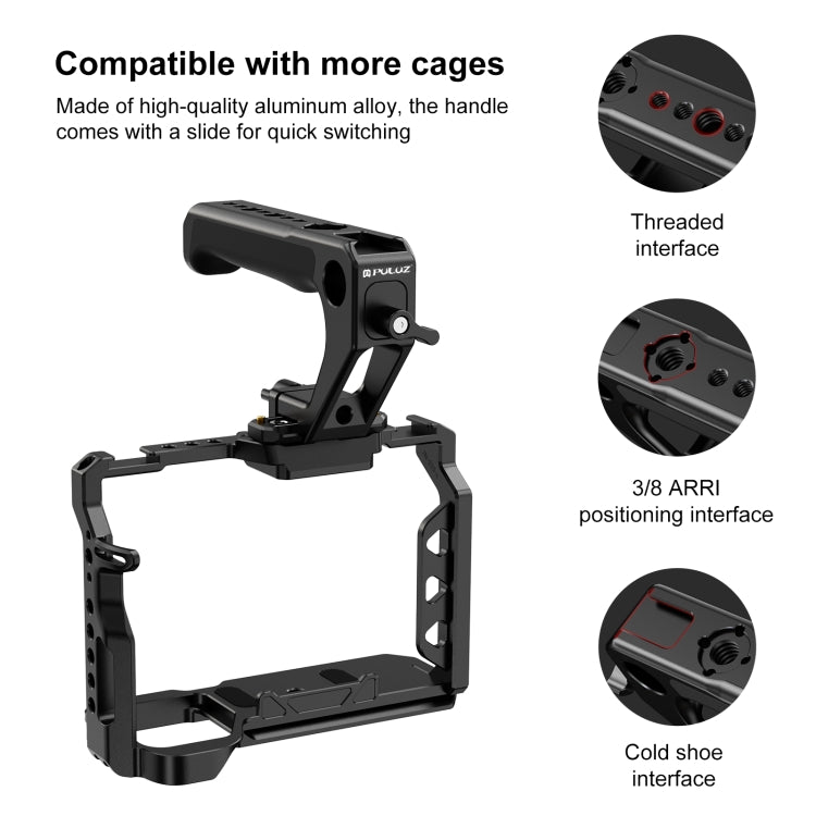 PULUZ Double-thread Metal Quick Release Top Handle with Cold Shoe for Camera Cage Stabilizer (Black) - free shipping - PMC TechLife - Order now!