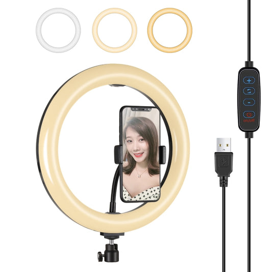 PULUZ 10.2 inch 26cm USB 3 Modes Dimmable LED Ring Vlogging Selfie Beauty  Photography Video Lights with Tripod Ball Head & Phone Clamp(Black) - Ring Light by PULUZ | Online Shopping South Africa | PMC Jewellery | Buy Now Pay Later Mobicred