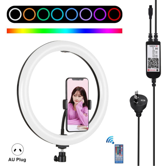 PULUZ 11.8 inch 30cm RGB Dimmable LED Ring Vlogging Selfie Photography Video Lights with Cold Shoe Tripod Ball Head & Phone Clamp (Black)(AU Plug) - Ring Light by PULUZ | Online Shopping South Africa | PMC Jewellery | Buy Now Pay Later Mobicred