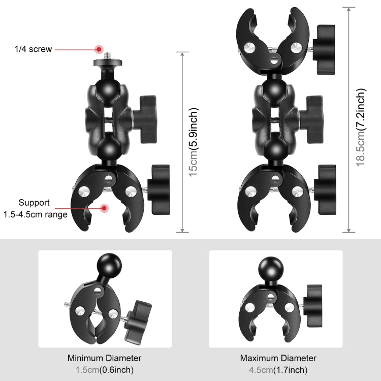 PULUZ Cycling Quick Release Bracket with 150cm Selfie Stick Set, Dual-heads Crab & Single Heads Clamps Handlebar Fixed Mount (Black) - Bicycle Handlebar Mount by PULUZ | Online Shopping South Africa | PMC Jewellery | Buy Now Pay Later Mobicred