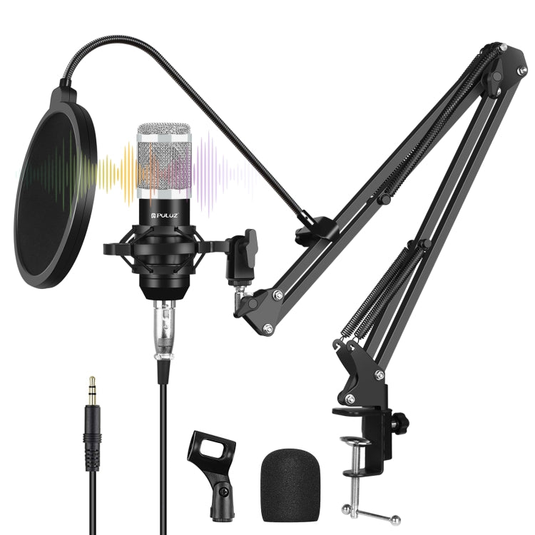 PULUZ Studio Broadcast Professional Singing Microphone Kits with Suspension Scissor Arm & Metal Shock Mount & USB Sound Card(Silver) - Microphone by PULUZ | Online Shopping South Africa | PMC Jewellery | Buy Now Pay Later Mobicred