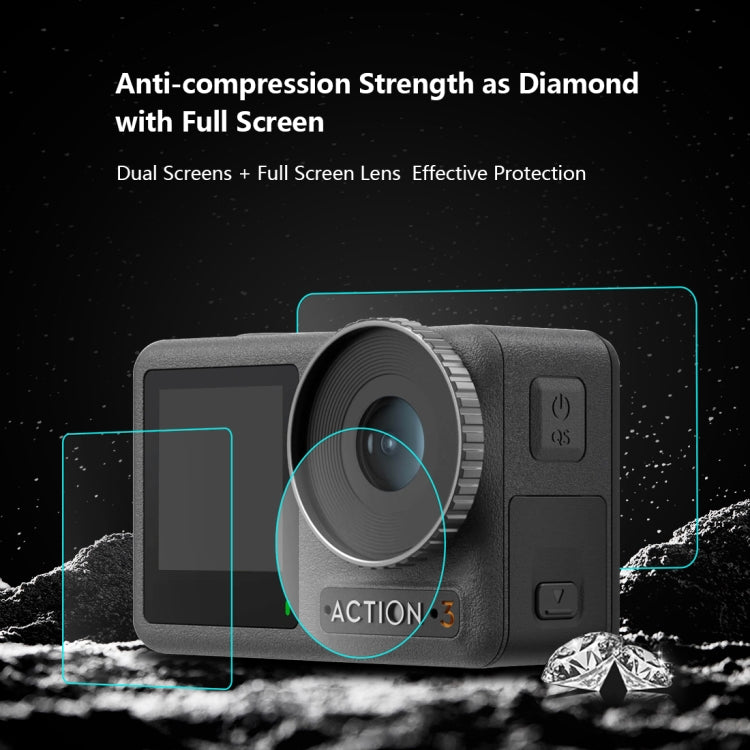 For DJI Osmo Action 3  PULUZ 3-in-1 Lens Front and Back Screen Tempered Glass Explosion-proof Film -  by PULUZ | Online Shopping South Africa | PMC Jewellery | Buy Now Pay Later Mobicred