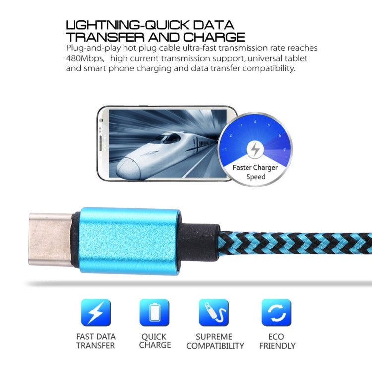 1m Woven Style USB-C / Type-C 3.1 to USB 2.0 Data Sync Charge Cable(Blue) - USB-C & Type-C Cable by PMC Jewellery | Online Shopping South Africa | PMC Jewellery | Buy Now Pay Later Mobicred