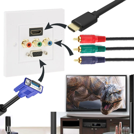 HDMI Female Plug + 3 RCA Female Plugs + VGA Female Plug Wall Plate Panel -  by PMC Jewellery | Online Shopping South Africa | PMC Jewellery | Buy Now Pay Later Mobicred