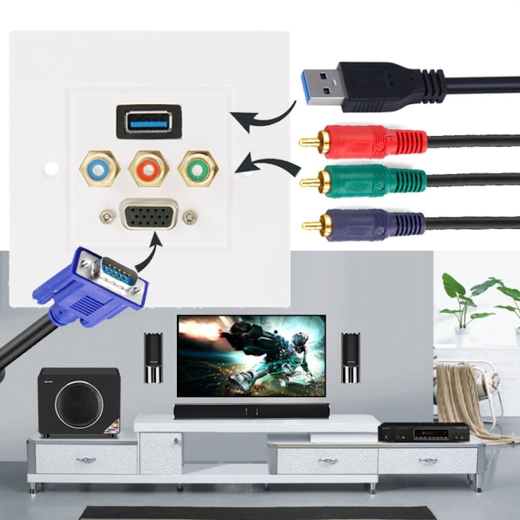 USB 3.0 Female Plug + 3 RCA Female Plugs + VGA Female Plug Wall Plate Panel -  by PMC TechLife | Online Shopping South Africa | PMC TechLife | Buy Now Pay Later Mobicred
