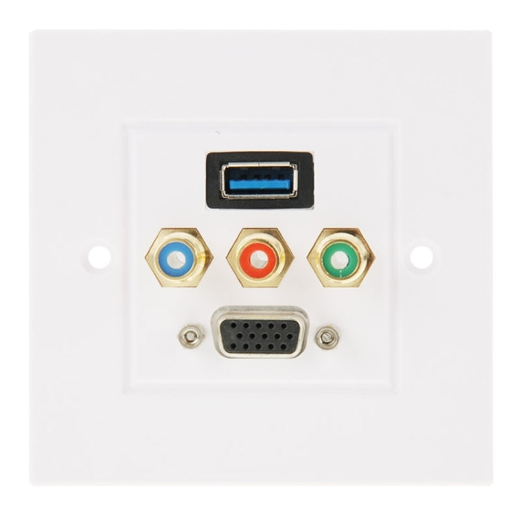 USB 3.0 Female Plug + 3 RCA Female Plugs + VGA Female Plug Wall Plate Panel -  by PMC TechLife | Online Shopping South Africa | PMC TechLife | Buy Now Pay Later Mobicred