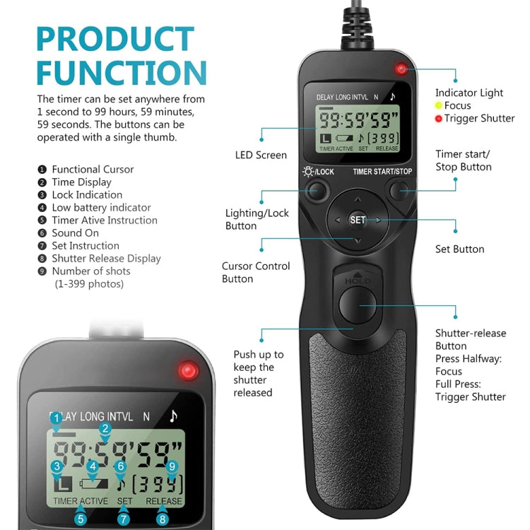 Aputure AP-TR3N LCD Timer Remote Cord for Nikon D5100���D3100, D7000, D5000, D90 - free shipping - PMC TechLife - Order now!