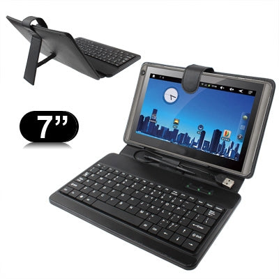 7 inch Universal Tablet PC Leather Tablet Case with USB Plastic Keyboard(Black) - Universal Keyboard by PMC Jewellery | Online Shopping South Africa | PMC Jewellery