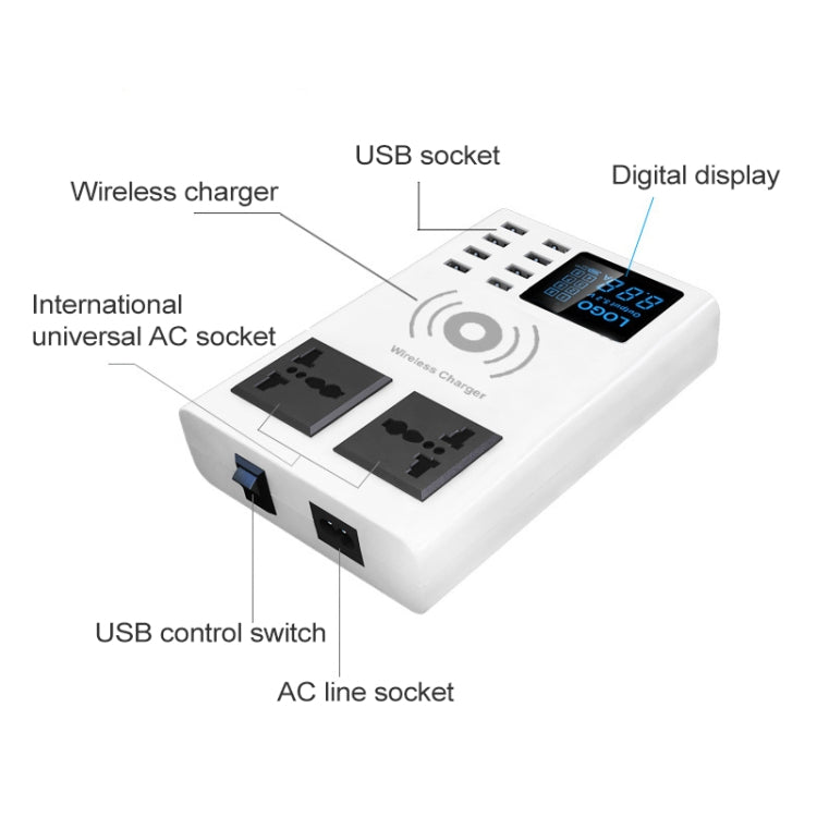 YC-CDA10W 10W Multi Port USB Intelligent Digital Display Fast Charging Wireless Charger, EU Plug - Multifunction Charger by PMC Jewellery | Online Shopping South Africa | PMC Jewellery | Buy Now Pay Later Mobicred