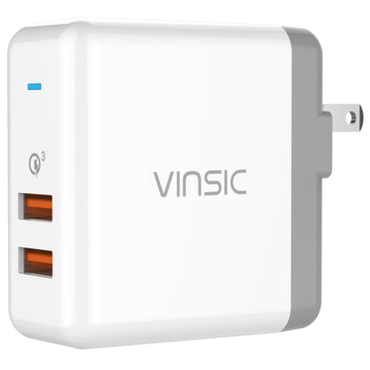 Vinsic 36W Portable Dual-Port Quick Charger 3.0 Dual-Port USB Wall Charger Travel Adapter, For iPhone/iPad, Galaxy S7/S6/Edge/Plus, Mi5 etc, US Plug - USB Charger by VINSIC | Online Shopping South Africa | PMC Jewellery | Buy Now Pay Later Mobicred