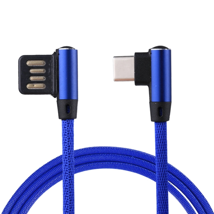 1m 2.4A Output USB to USB-C / Type-C Double Elbow Design Nylon Weave Style Data Sync Charging Cable(Dark Blue) - USB-C & Type-C Cable by PMC Jewellery | Online Shopping South Africa | PMC Jewellery | Buy Now Pay Later Mobicred