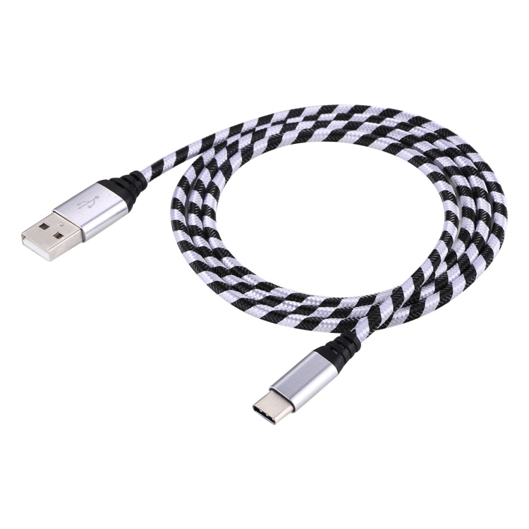 1m USB to USB-C / Type-C Nylon Weave Style Data Sync Charging Cable(Silver) - USB-C & Type-C Cable by PMC TechLife | Online Shopping South Africa | PMC TechLife | Buy Now Pay Later Mobicred