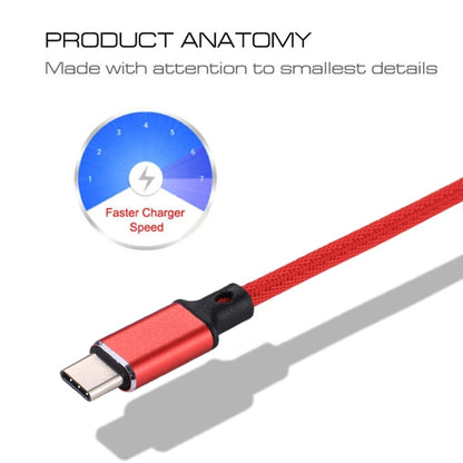 1m 2A Output USB to USB-C / Type-C Nylon Weave Style Data Sync Charging Cable(Red) - USB-C & Type-C Cable by PMC Jewellery | Online Shopping South Africa | PMC Jewellery | Buy Now Pay Later Mobicred