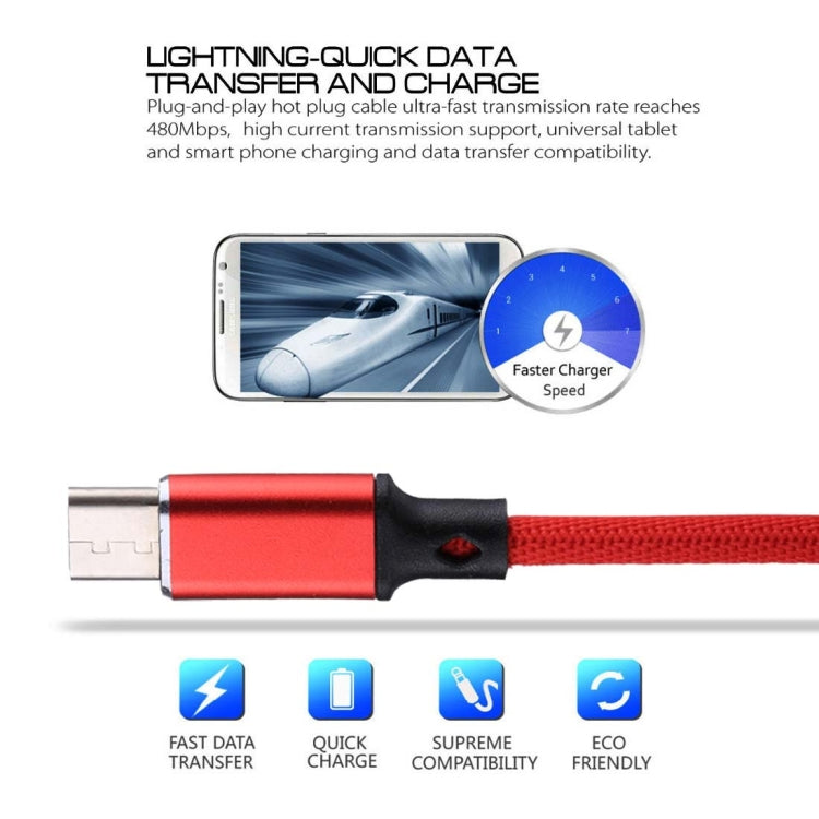 1m 2A Output USB to USB-C / Type-C Nylon Weave Style Data Sync Charging Cable(Red) - USB-C & Type-C Cable by PMC TechLife | Online Shopping South Africa | PMC TechLife | Buy Now Pay Later Mobicred