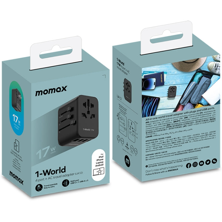 MOMAX UA12 1-World 17W Global Travel Fast Charger Power Adapter - Plug Adaptor by MOMAX | Online Shopping South Africa | PMC Jewellery | Buy Now Pay Later Mobicred