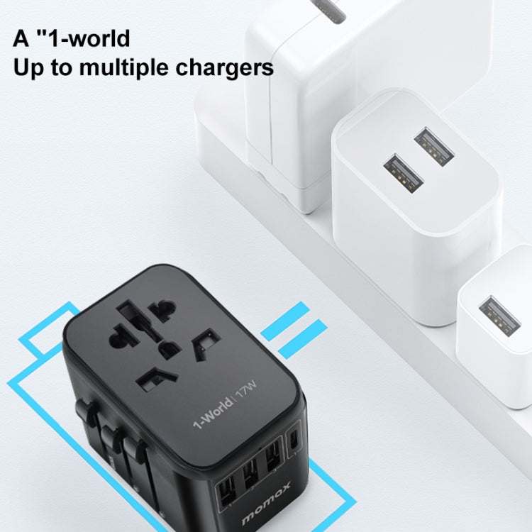 MOMAX UA12 1-World 17W Global Travel Fast Charger Power Adapter - Plug Adaptor by MOMAX | Online Shopping South Africa | PMC Jewellery | Buy Now Pay Later Mobicred