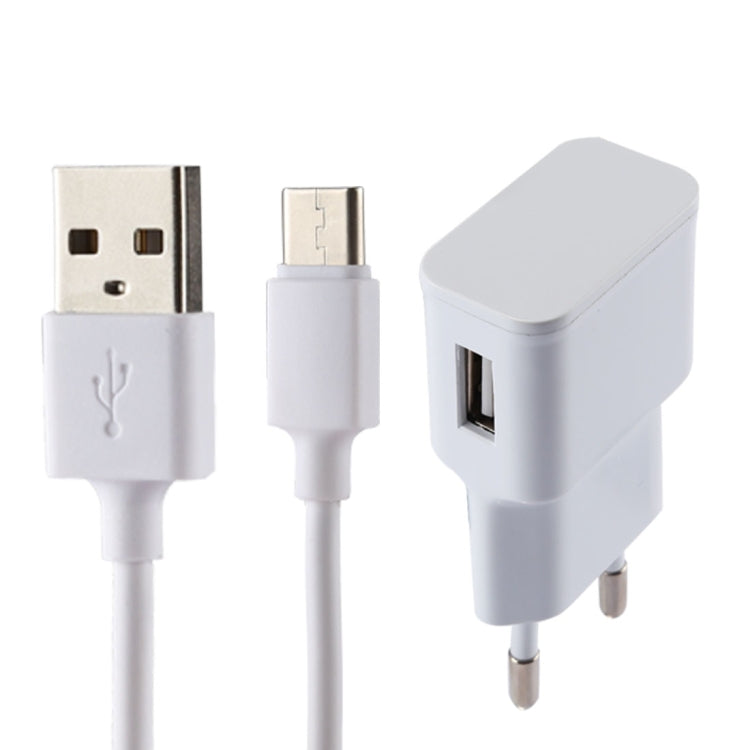 5V 2.1A Intelligent Identification USB Charger with 1m USB to USB-C / Type-C Charging Cable, EU Plug(White) - USB Charger by PMC Jewellery | Online Shopping South Africa | PMC Jewellery | Buy Now Pay Later Mobicred