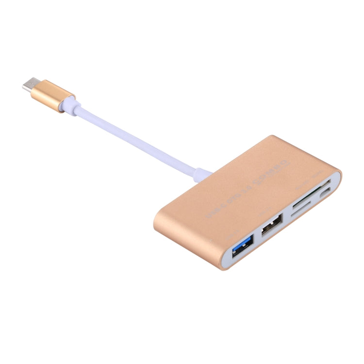 5 in 1 Micro SD + SD + USB 3.0 + USB 2.0 + Micro USB Port to USB-C / Type-C OTG COMBO Adapter Card Reader for Tablet, Smartphone, PC(Gold) - Cable & Adapters by PMC Jewellery | Online Shopping South Africa | PMC Jewellery | Buy Now Pay Later Mobicred