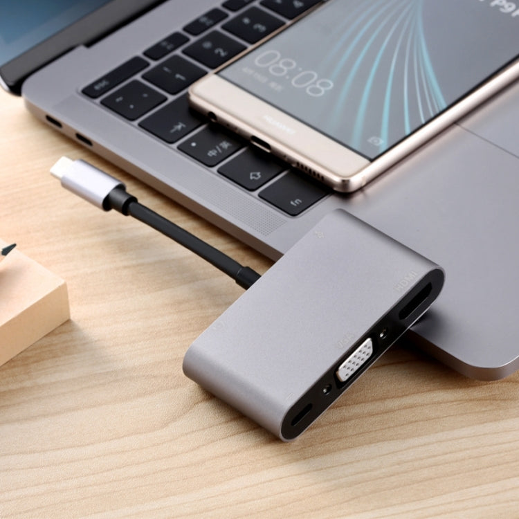 5 in 1 Type-C To HDMI + VGA + USB 3.0 + Audio Port + PD Port HUB Adapter(Grey) - USB HUB by PMC Jewellery | Online Shopping South Africa | PMC Jewellery | Buy Now Pay Later Mobicred