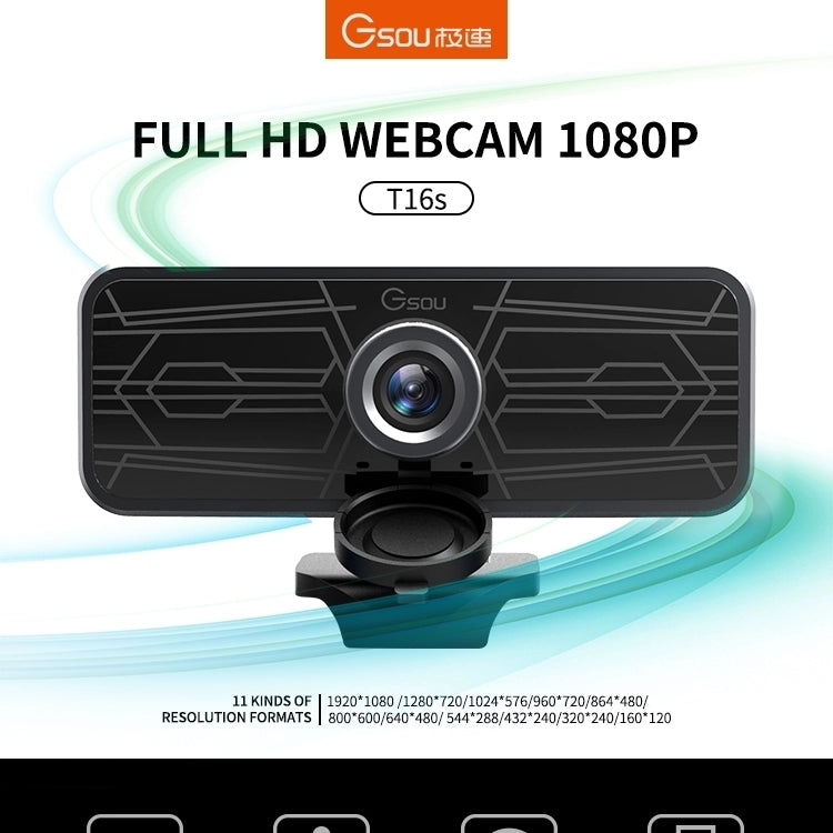 Gsou T16s 1080P HD Webcam with Cover Built-in Microphone for Online Classes Broadcast Conference Video - HD Camera by Gsou | Online Shopping South Africa | PMC Jewellery | Buy Now Pay Later Mobicred