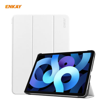 For iPad Air 11 2024 / Pro 11 2018 / Air 10.9 2022 ENKAY 3-folding Plastic Leather Smart Tablet Case(White) - iPad Air (2022) / (2020) 10.9 Cases by ENKAY | Online Shopping South Africa | PMC Jewellery | Buy Now Pay Later Mobicred