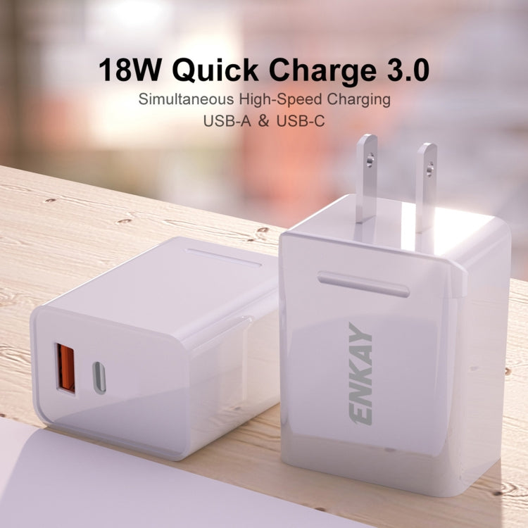 ENKAY Hat-Prince U033 18W 3A PD+QC 3.0 Fast Charging Travel Charger Power Adapter, US Plug - USB Charger by ENKAY | Online Shopping South Africa | PMC Jewellery | Buy Now Pay Later Mobicred