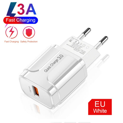 LZ-023 18W QC 3.0 USB Portable Travel Charger + 3A USB to 8 Pin Data Cable, EU Plug(White) - USB Charger by PMC Jewellery | Online Shopping South Africa | PMC Jewellery | Buy Now Pay Later Mobicred