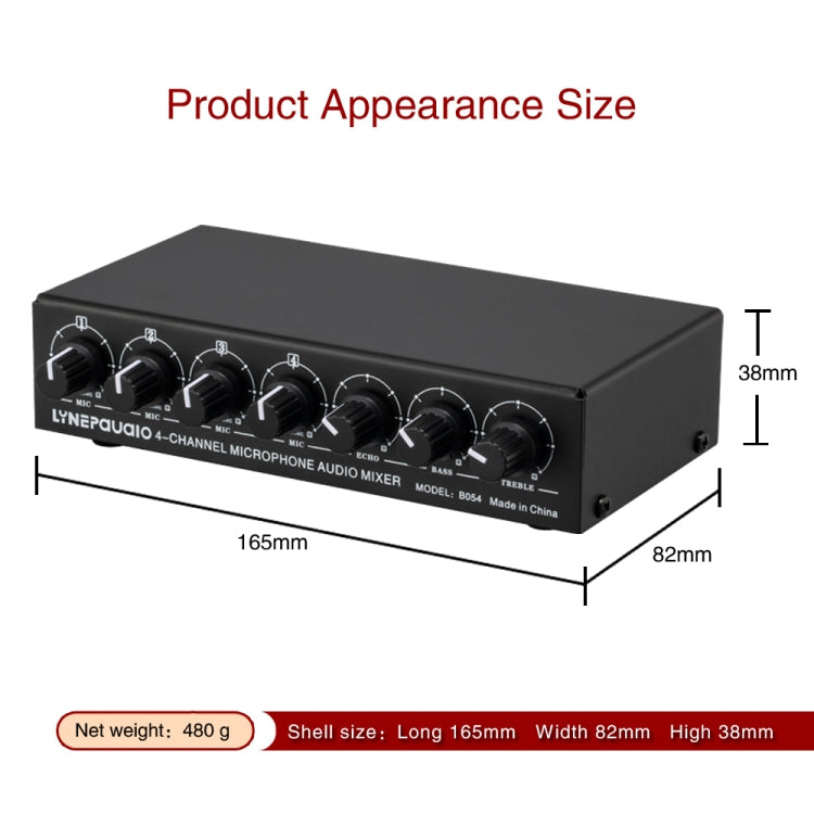 B054 4-Channel Microphone Mixer Support Stereo Output With Reverb Treble And Bass Adjustment, USB 5V Power Supply, US Plug -  by PMC Jewellery | Online Shopping South Africa | PMC Jewellery