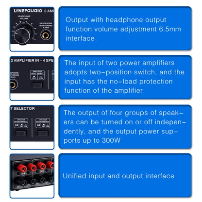 B032 2-in 4-out Power Amplifier Sound Switcher Speaker  Lossless Sound Quality 300W Per Channel Switch Distributor Comparator with Headset Monitoring Function / Audio Input -  by PMC Jewellery | Online Shopping South Africa | PMC Jewellery | Buy Now Pay Later Mobicred