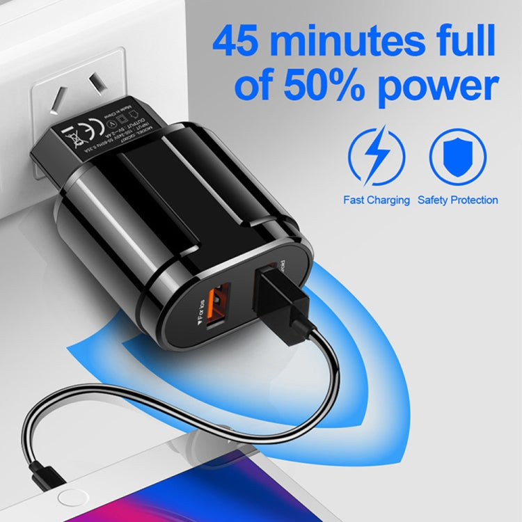 Dual USB Portable Travel Charger + 1 Meter USB to 8 Pin Data Cable, EU Plug(White) - USB Charger by PMC Jewellery | Online Shopping South Africa | PMC Jewellery | Buy Now Pay Later Mobicred
