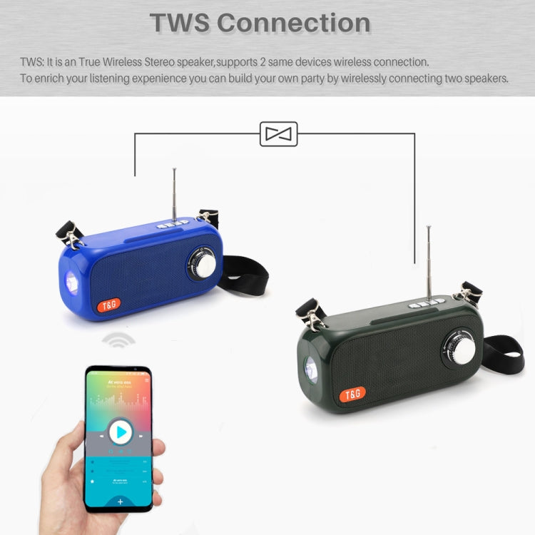 T&G TG613 TWS Solar Portable Bluetooth Speakers with LED Flashlight, Support TF Card / FM / AUX / U Disk(Green) - Desktop Speaker by T&G | Online Shopping South Africa | PMC Jewellery | Buy Now Pay Later Mobicred