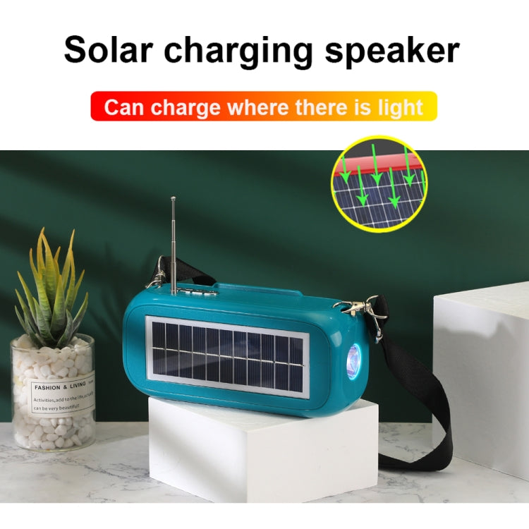 T&G TG613 TWS Solar Portable Bluetooth Speakers with LED Flashlight, Support TF Card / FM / AUX / U Disk(Dark Green) - Desktop Speaker by T&G | Online Shopping South Africa | PMC Jewellery | Buy Now Pay Later Mobicred