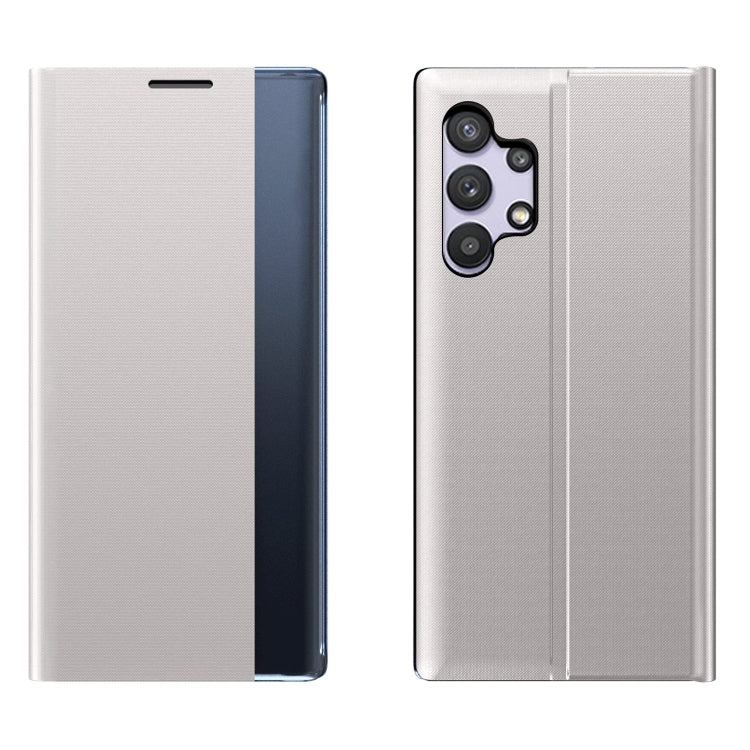 For Samsung Galaxy A32 5G Plain Texture Cloth Attraction Flip Holder Leather Phone Case(Silver) - Galaxy Phone Cases by PMC TechLife | Online Shopping South Africa | PMC TechLife