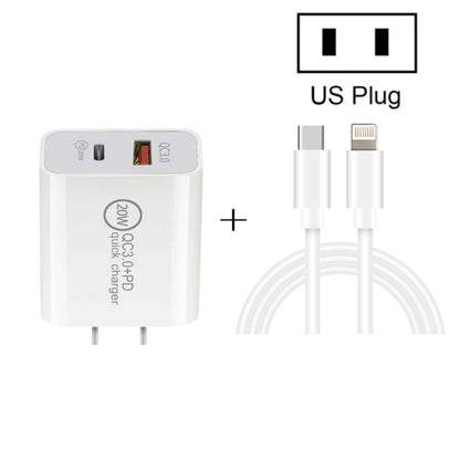 20W PD Type-C + QC 3.0 USB Interface Fast Charging Travel Charger with USB-C / Type-C to 8 Pin Fast Charge Data Cable US Plug - USB Charger by PMC Jewellery | Online Shopping South Africa | PMC Jewellery | Buy Now Pay Later Mobicred