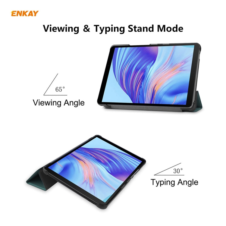 ENKAY PU Leather + Plastic Case with Three-folding Holder for Huawei MatePad T8 / Honor Tablet X7(Green) - free shipping - PMc TechLife - Order now!