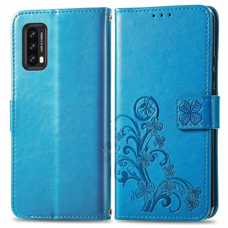 For Blackview A90 Four-leaf Clasp Embossed Buckle Mobile Phone Protection Leather Case with Lanyard & Card Slot & Wallet & Bracket Function(Blue) -  by PMC Jewellery | Online Shopping South Africa | PMC Jewellery | Buy Now Pay Later Mobicred