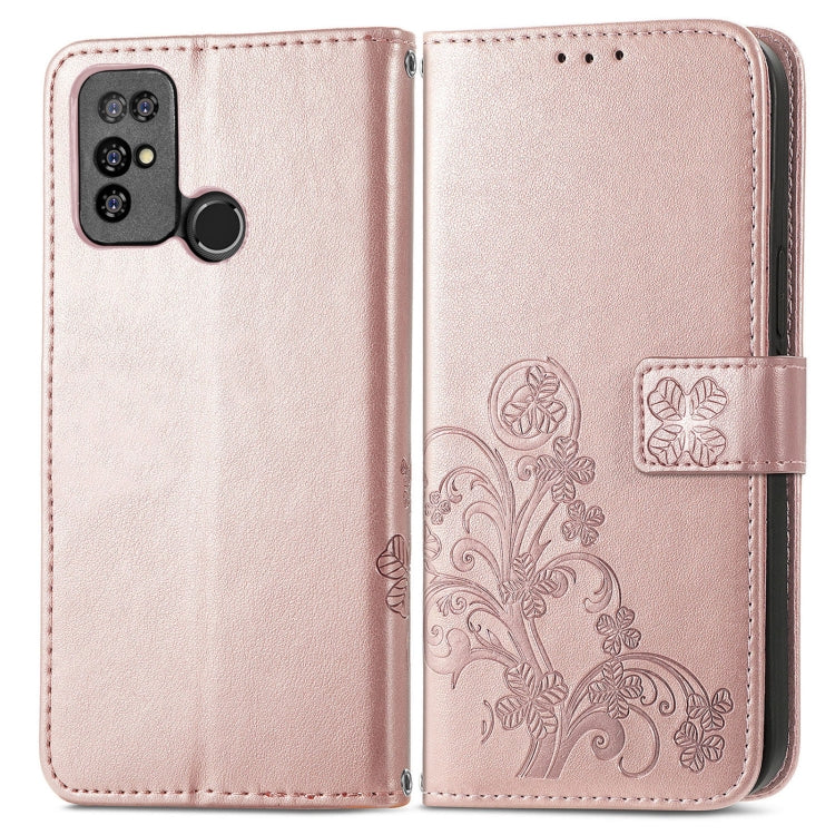For  Doogee X96 Pro Four-leaf Clasp Embossed Buckle Mobile Phone Protection Leather Case with Lanyard & Card Slot & Wallet & Bracket Function(Rose Gold) - More Brand by PMC Jewellery | Online Shopping South Africa | PMC Jewellery | Buy Now Pay Later Mobicred