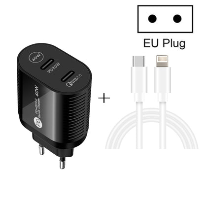 40W Dual Port PD / Type-C Fast Charger with Type-C to 8 Pin Data Cable, EU Plug(White) - USB Charger by PMC Jewellery | Online Shopping South Africa | PMC Jewellery | Buy Now Pay Later Mobicred