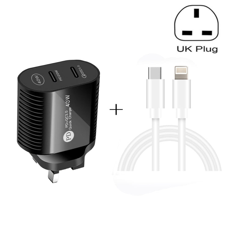 40W Dual Port PD / Type-C Fast Charger with Type-C to 8 Pin Data Cable, UK Plug(White) - USB Charger by PMC Jewellery | Online Shopping South Africa | PMC Jewellery | Buy Now Pay Later Mobicred