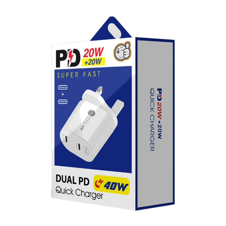 40W Dual Port PD / Type-C Fast Charger with Type-C to 8 Pin Data Cable, UK Plug(White) - USB Charger by PMC Jewellery | Online Shopping South Africa | PMC Jewellery | Buy Now Pay Later Mobicred