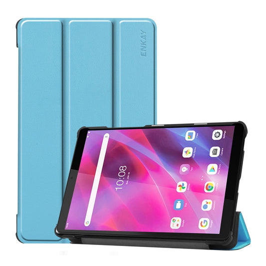 For Lenovo Tab M8 1/2/3 ENKAY Custer Texture Horizontal Flip PU+PC Leather Case with Three-folding Holder(Light Blue) - Lenovo by ENKAY | Online Shopping South Africa | PMC Jewellery | Buy Now Pay Later Mobicred